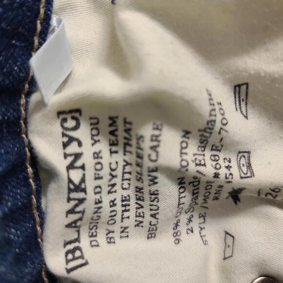 BLANKNYC Blue Denim Embroidered Raw Hem Skinny Jeans Women Size 26 - Picture 8 of 12